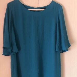 Woman’s teal flutter sleeves Midi Dress